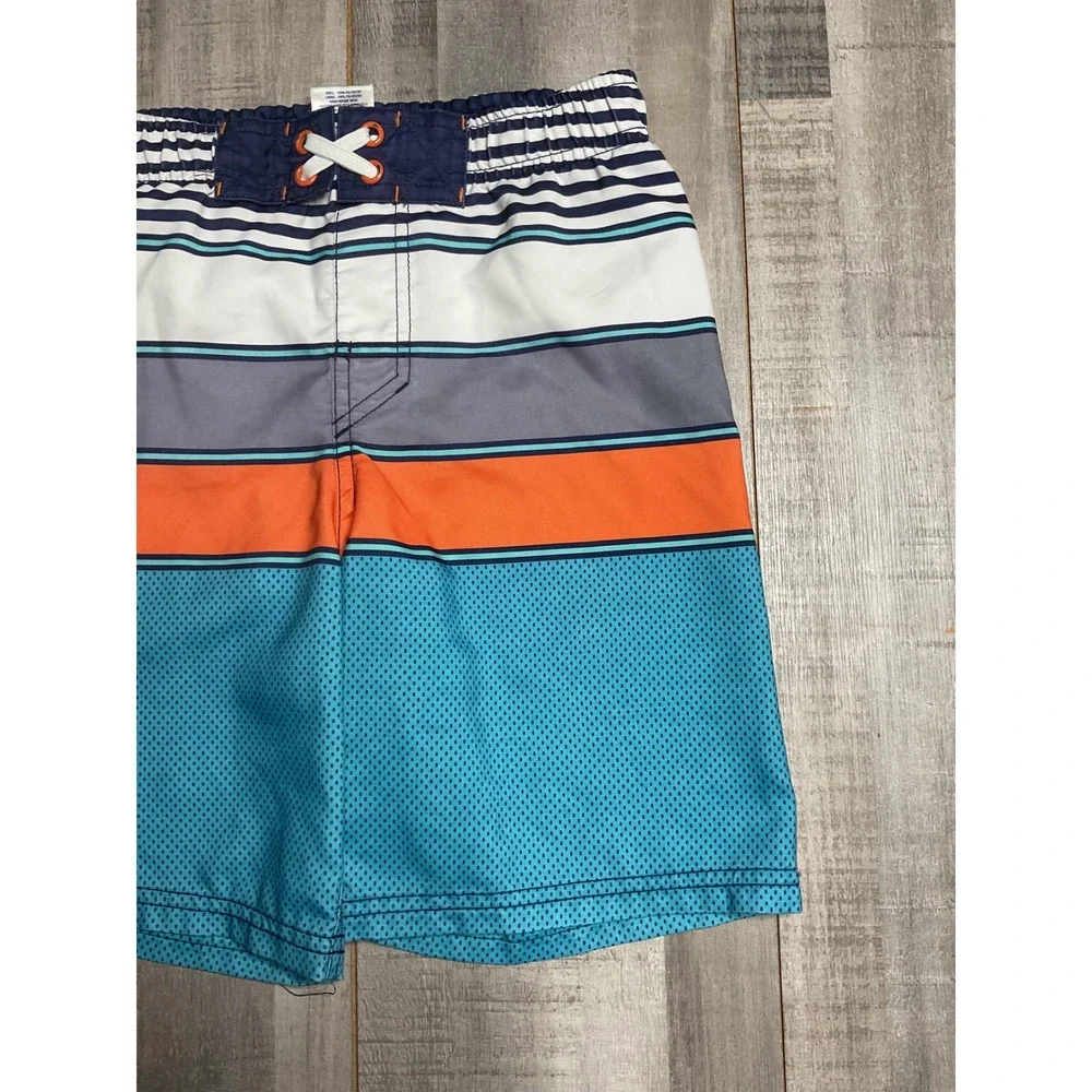 Cherokee Boys Blue Orange Striped Swim Trunks Board Shorts Size Small 6/7